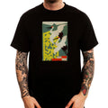 Japanese Retro Poster Crane Graphic Black Printed Cotton Men T-Shirt Top Tee