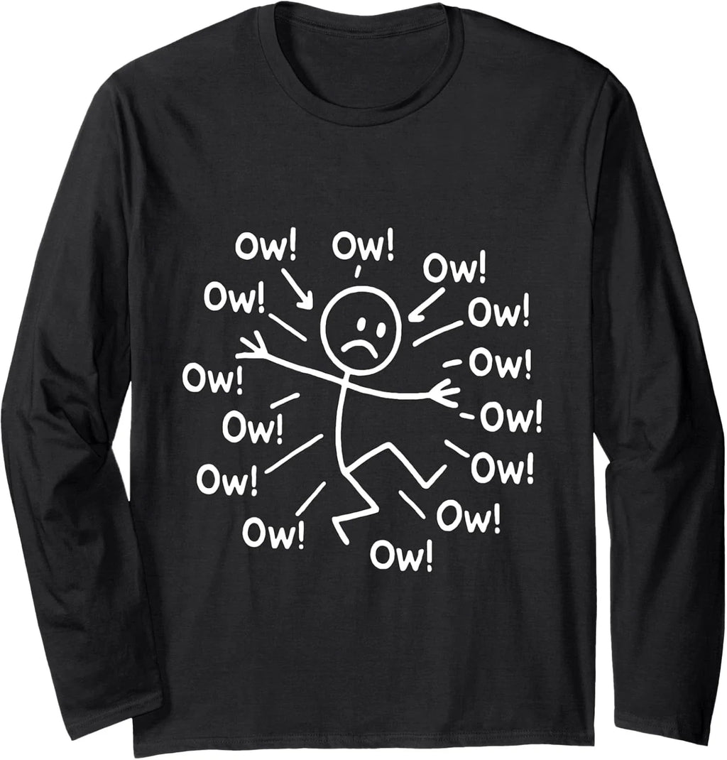 Ow Ow Ow Ow Ow Ow Character Sad Face Funny Present Long Sleeve Tshirt