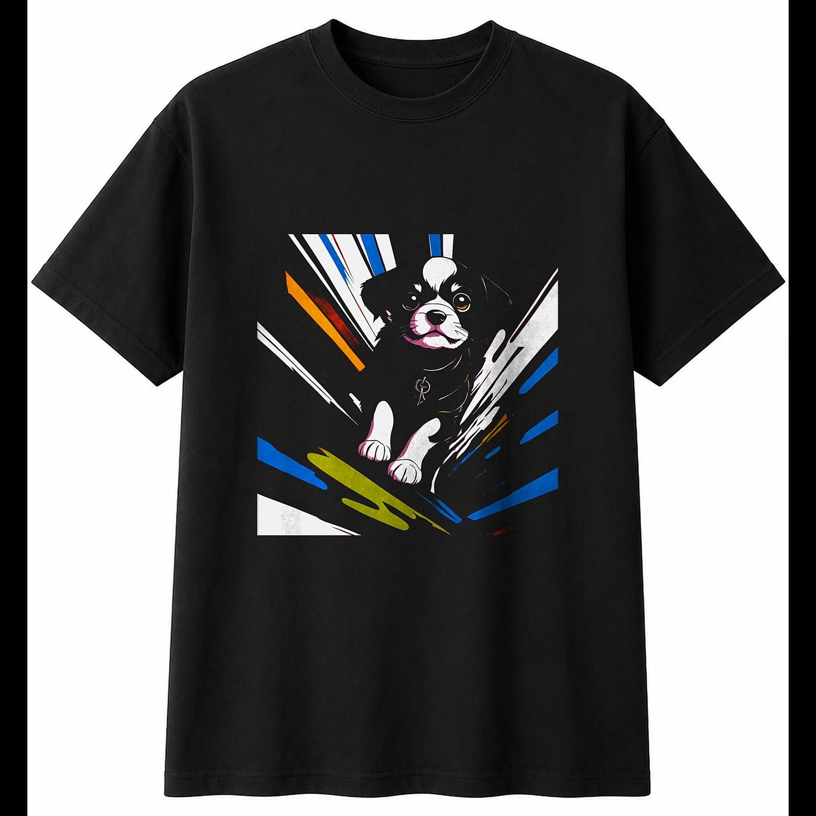 Anime Puppy Portrait Dog Cute Mens T-Shirt Black 100% Cotton Kawaii Unisex