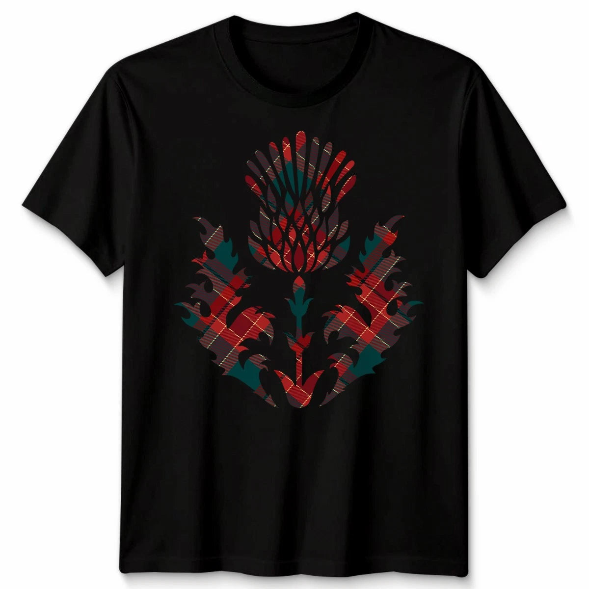 Scottish Tartan Unisex T Shirt Thistle Emblem Scotland Heritage Symbol Tee