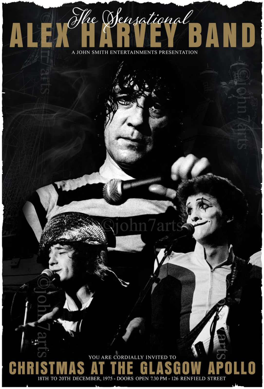 SENSATIONAL ALEX HARVEY BAND 3 VENUES PREMIUM COTTON T-SHIRT  BELLA + CANVAS