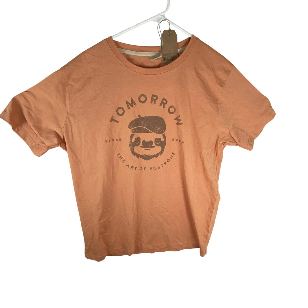 Typographia Tomorrow Sloth Shirt Mens 2XL Orange Graphic Tee Procrastination