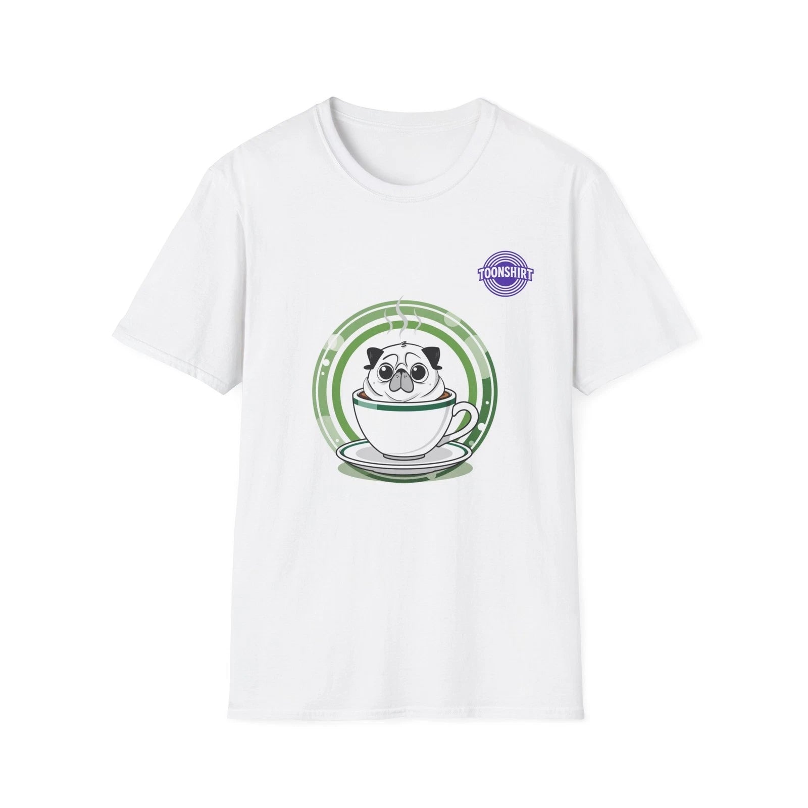 Cute Pug in Coffee Cup Cartoon Graphic Tee