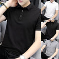 Short Sleeve Turn Down Collar T-Shirt for Men Korean Casual Streetwear Style