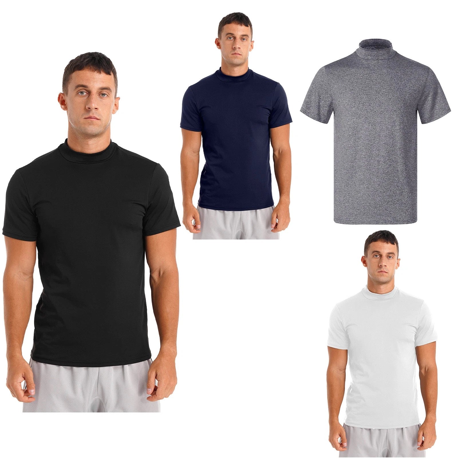 Men's Mock Neck Short Sleeve T-Shirt Turtleneck Casual Undershirt Solid Tops