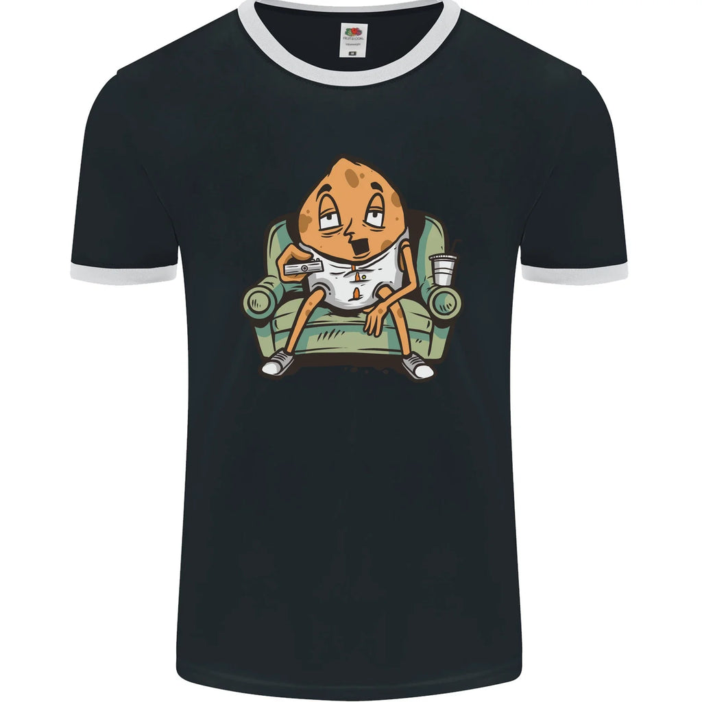 Funny Lazy Couch Potato Watching TV Mens Ringer T-Shirt FotL