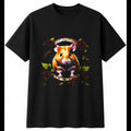 Hamster with Roses Cute Mens T-Shirt Black 100% Cotton Novelty Kawaii