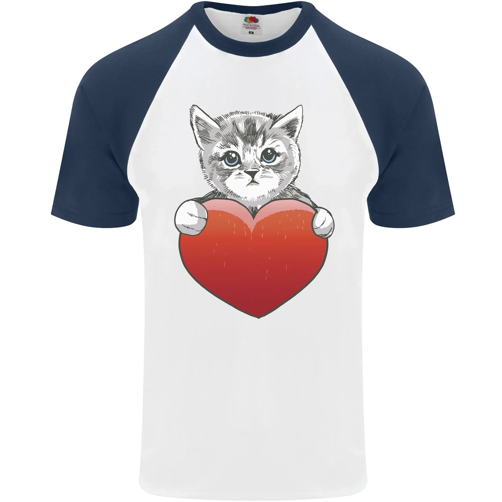 A Cute Cat With a Heart Love Valentines Day Mens S/S Baseball T-Shirt