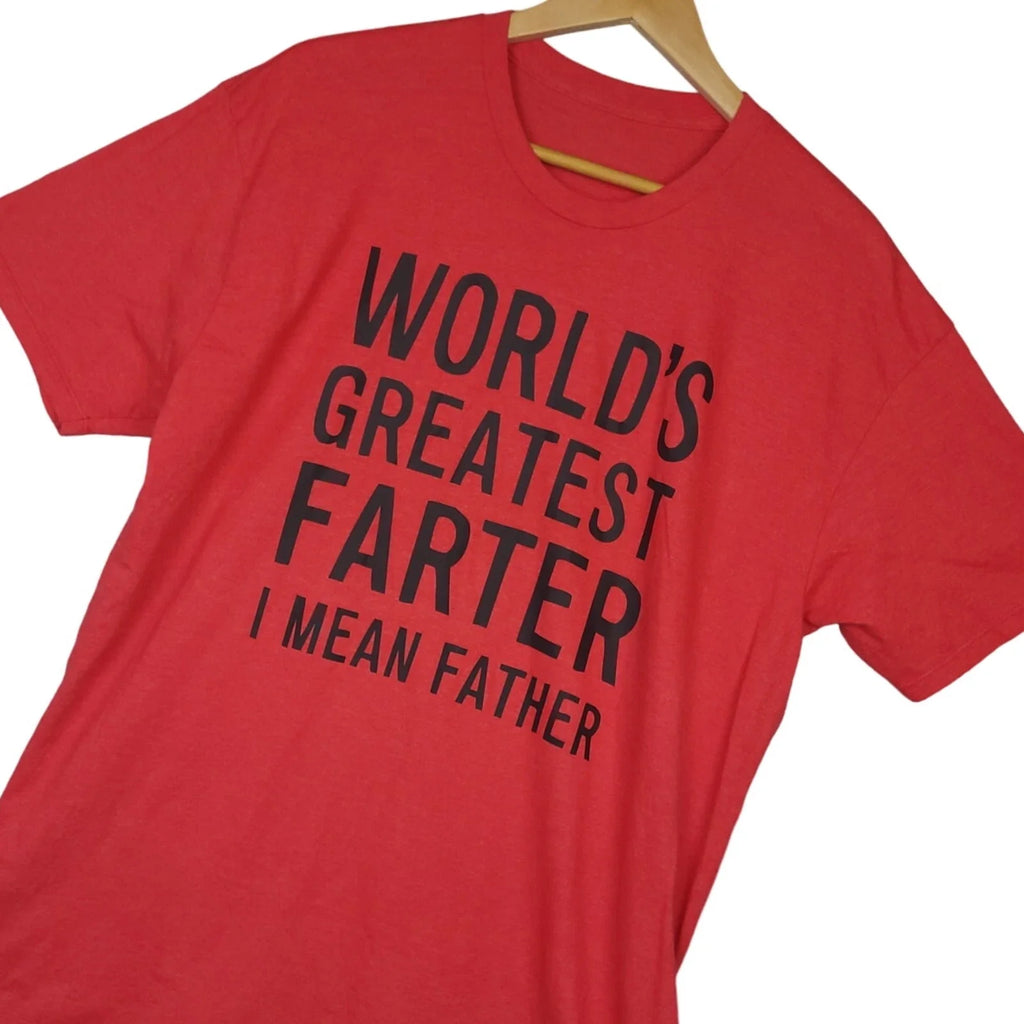 Men's World's Greatest Farter I Mean Father T-Shirt XL Dad Joke Gift Red Black