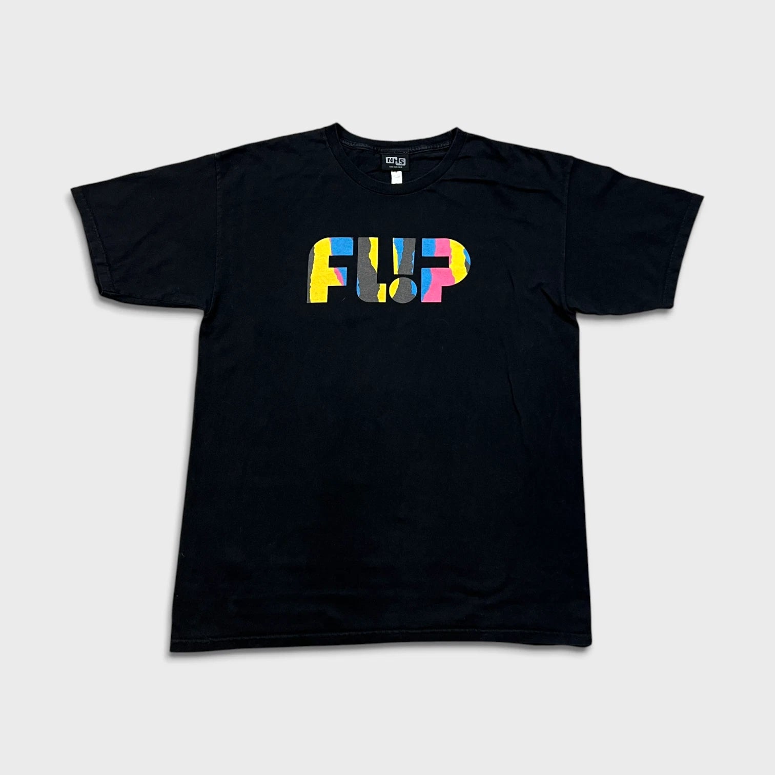 Vintage Y2K Flip Skateboard T Shirt Men Large Black NHS Graphic Short Sleeve Tee