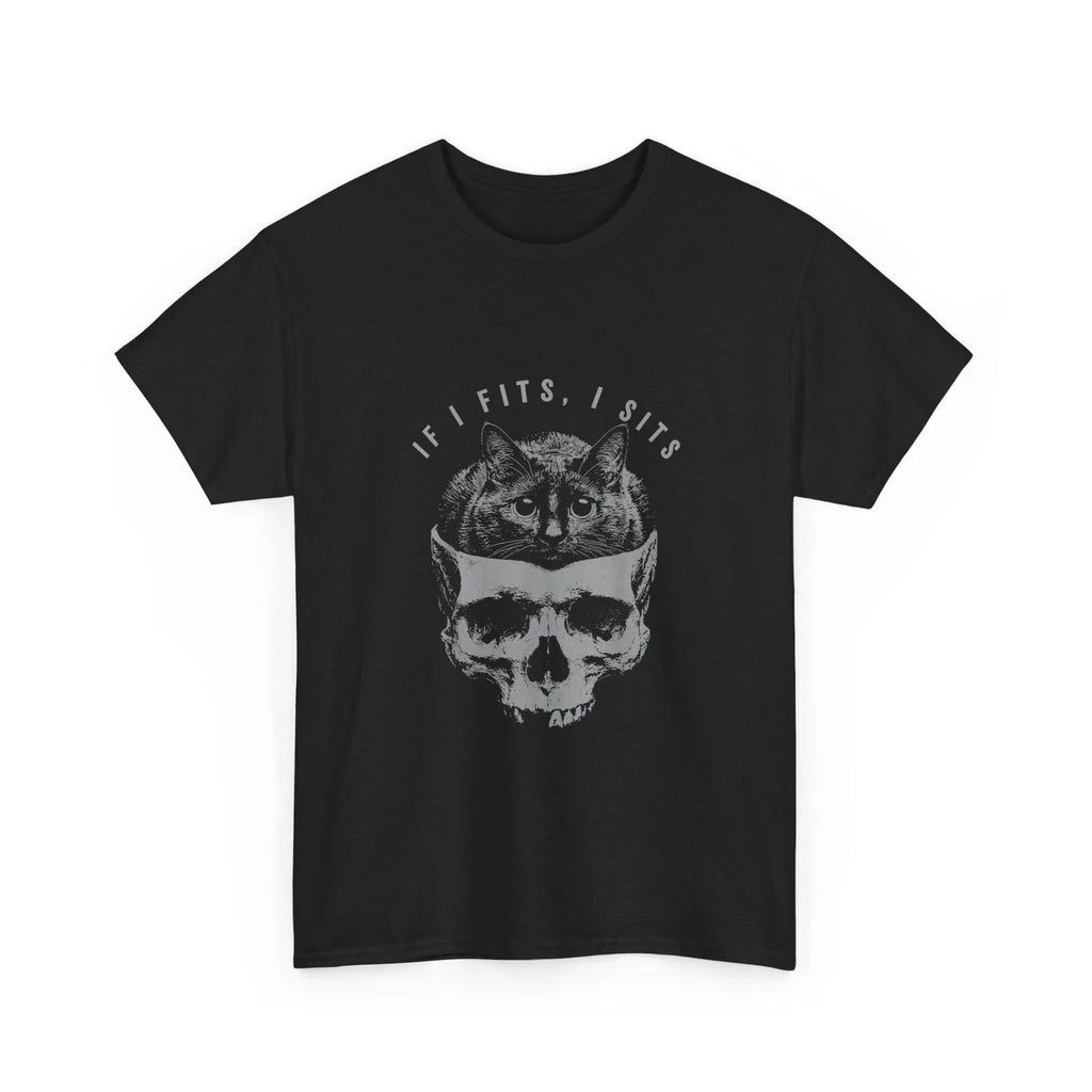 If I Fits I Sits Black Cat Skull Gothic Humor Women Men Shirt