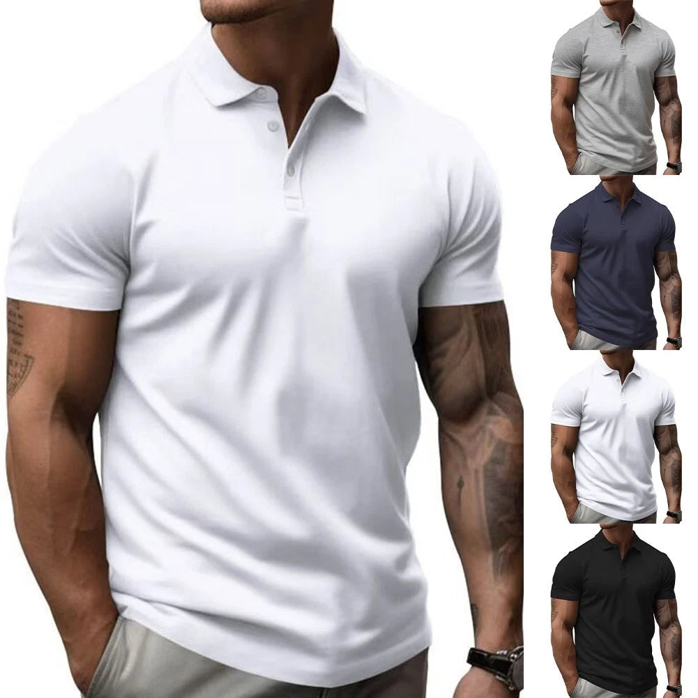 Men's Turn Down Collar Short Sleeve T Shirt Slim Fit Casual Polyester Blend