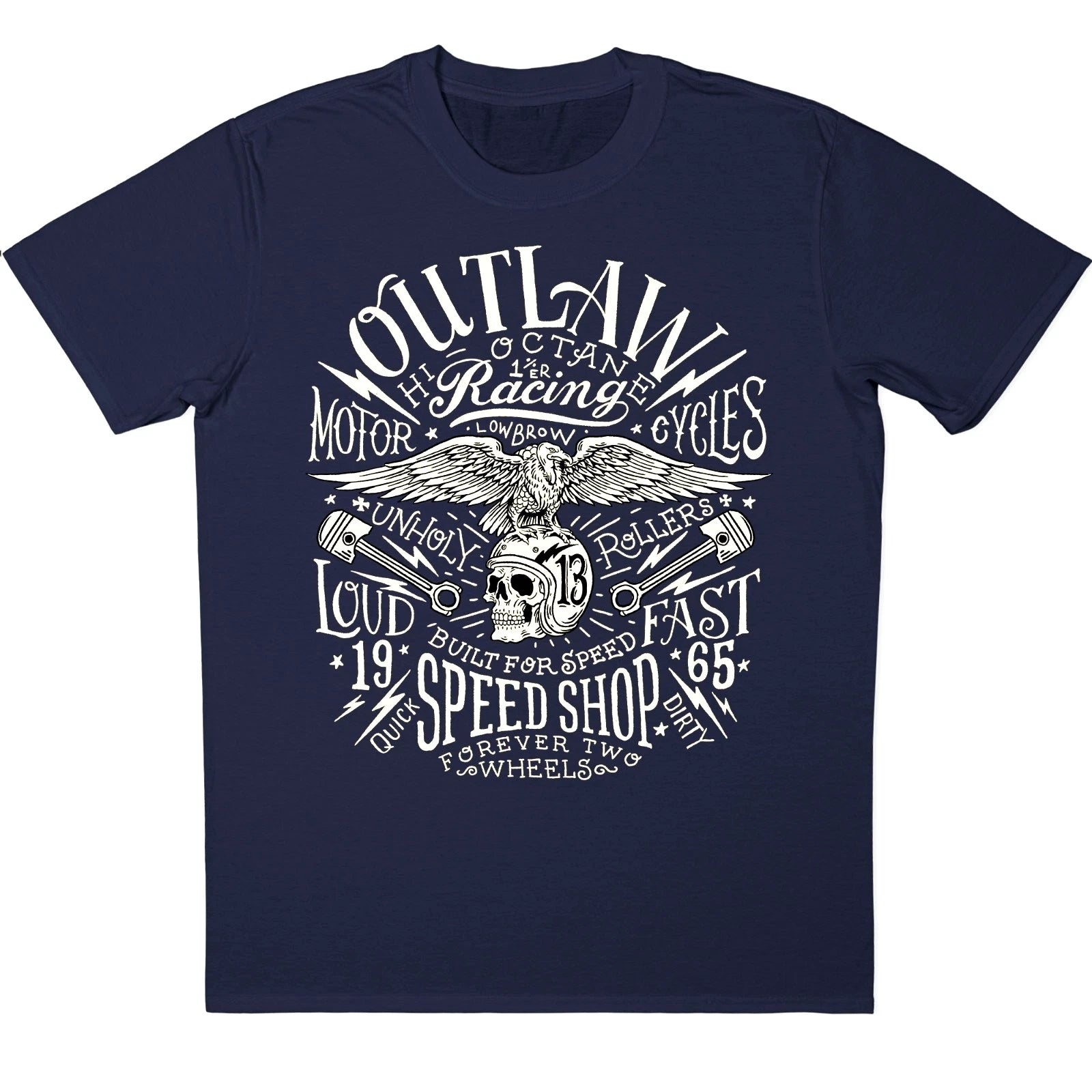 Skull Biker T-Shirt Motorcycle Wings Outlaw Vintage Gothic Graphic Racing Tee