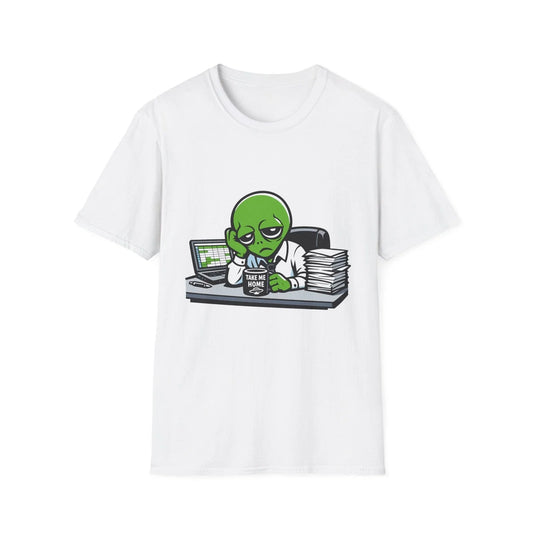 Alien Working Late Graphic Tee Funny Office Humor Cotton T-Shirt