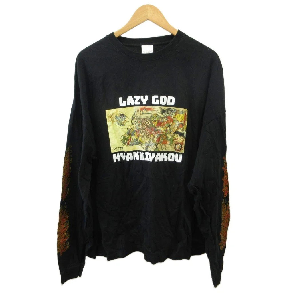 LAZY GOD Black Long Sleeve Logo Print T-Shirt Crew Neck Men’s Size M Used