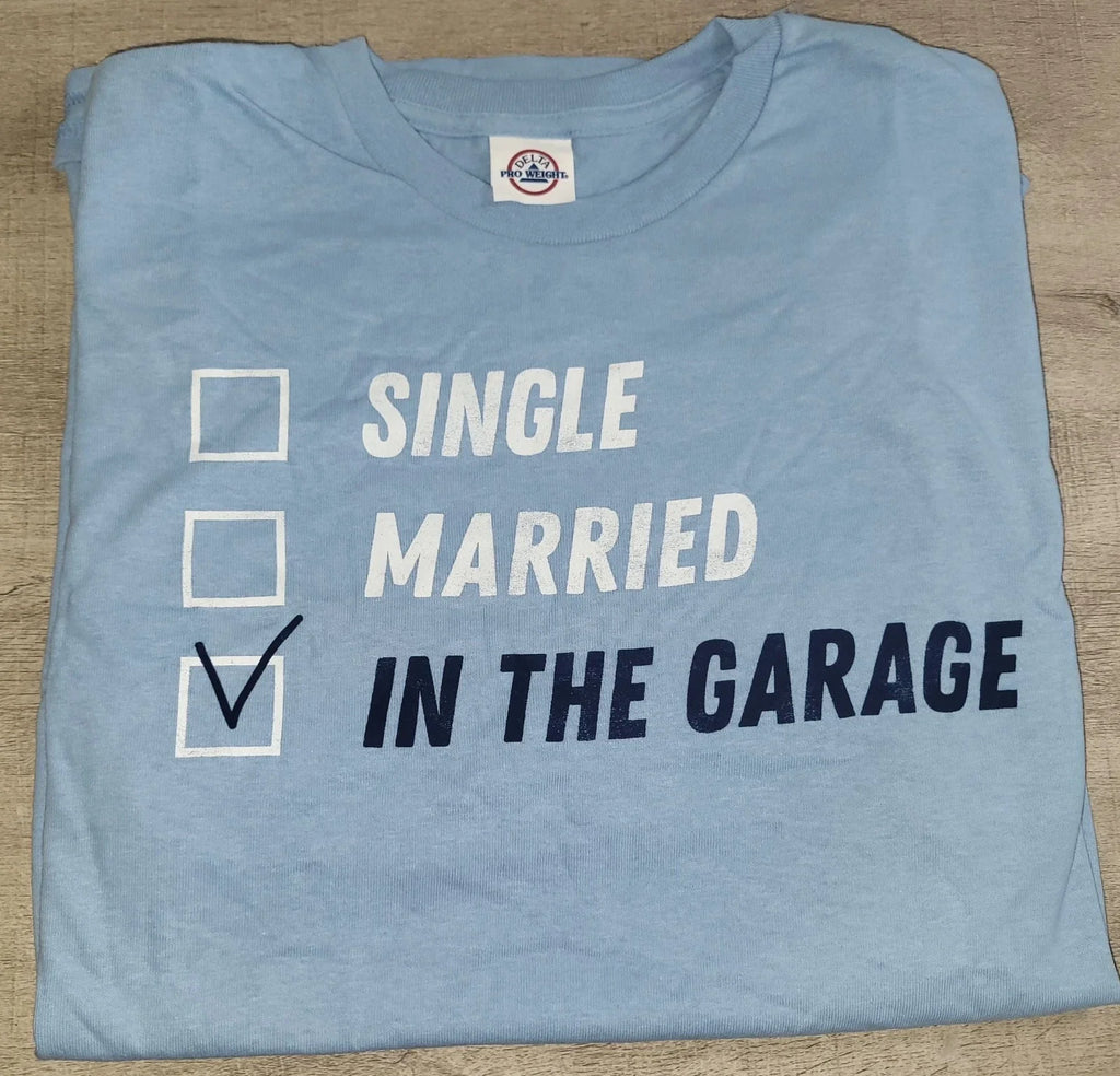 Delta Men's Light Blue Funny Dad Jokes T Shirt In The Garage Size XL NEW