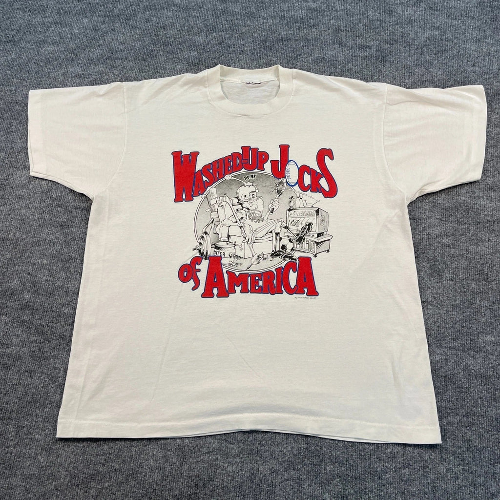 Vintage 1989 Funny Lazy Couch Potato Sports Shirt XL 23x27 Jocks of America