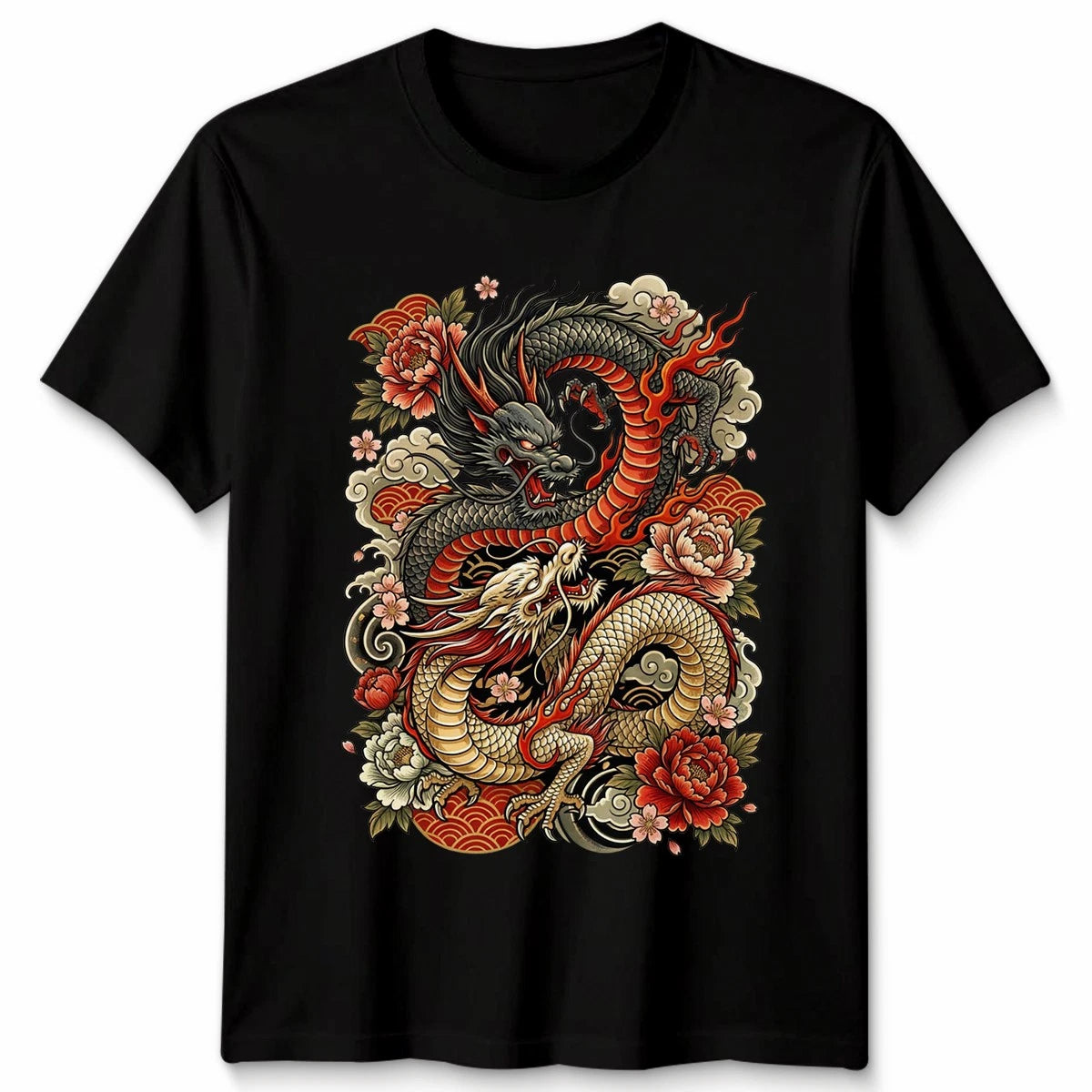 Two Dragons Mythology Japanese Graphic Tee Mens Womens Unisex T-Shirt