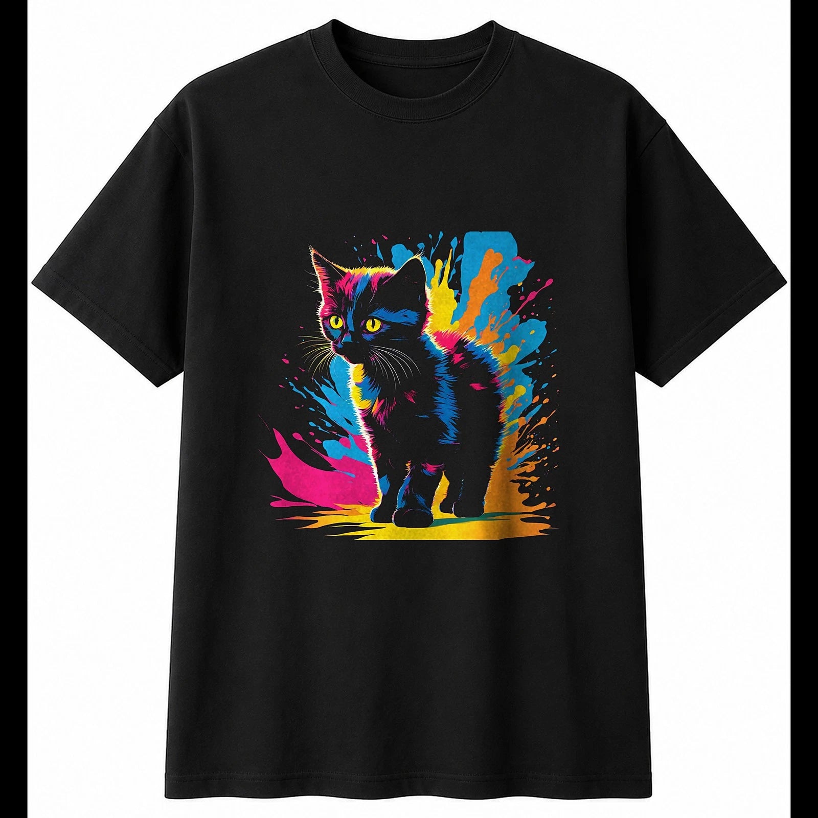 Psychedelic Kitten Torn Paper Cat Mens T-Shirt Black 100% Cotton Kawaii Present