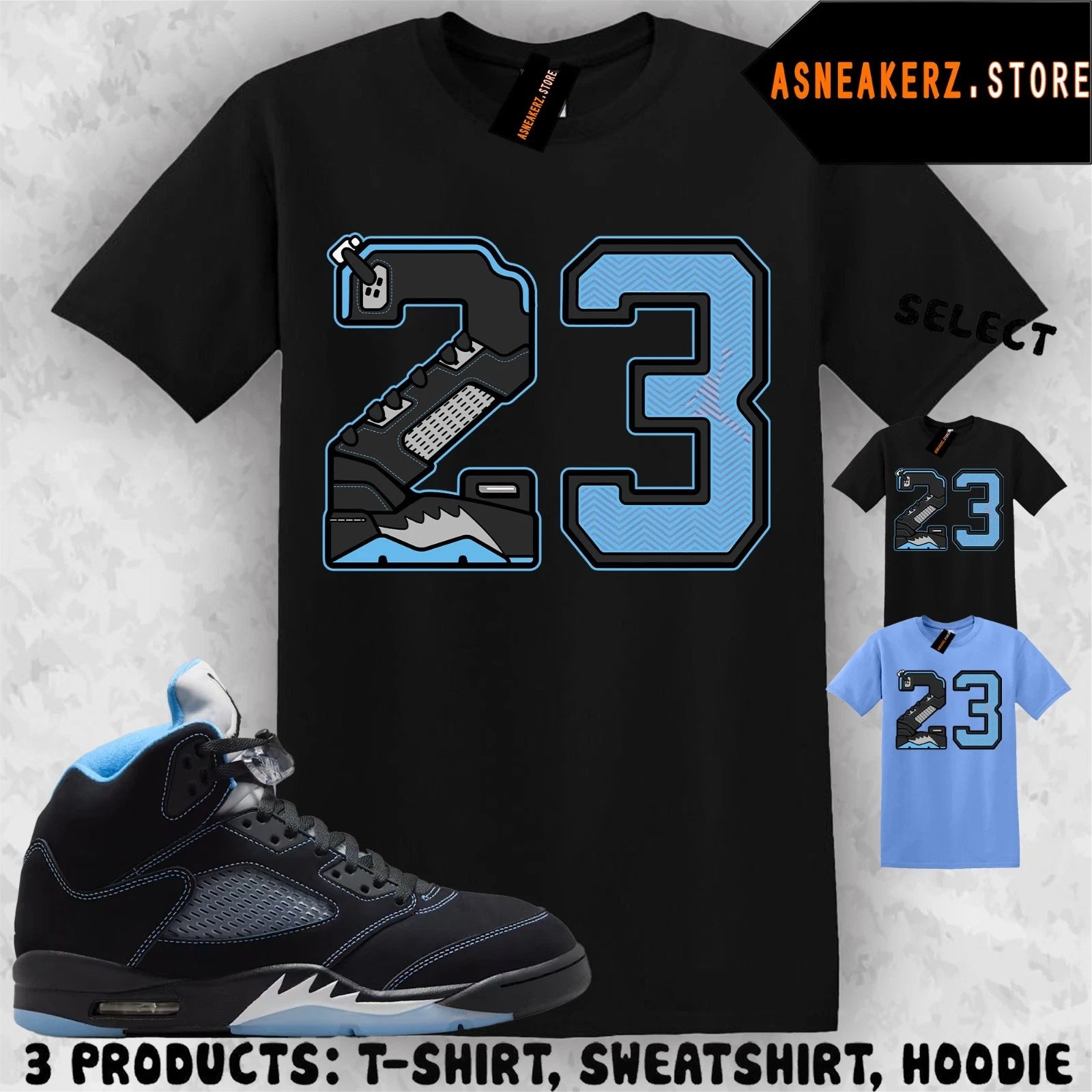 Shirt Matching AJ 5 Black UNC Blue 2026 To Match Sneaker Retro Number 23 T-Shirt