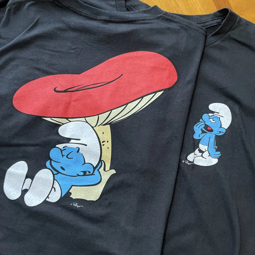The Smurfs Size M Lazy Sleepy Mushroom Cartoon Graphic T-Shirt Retro Style NEW