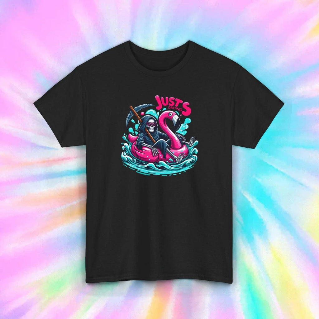 Just Drifting Grim Reaper Pink Flamingo Funny Floating Lazy Graphic T-Shirt S-5X