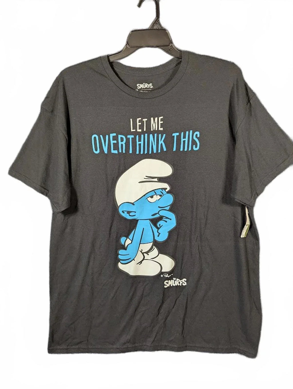 New The Smurfs XL Tee Black Let Me Overthink This Funny Lazy Cartoon Sarcastic