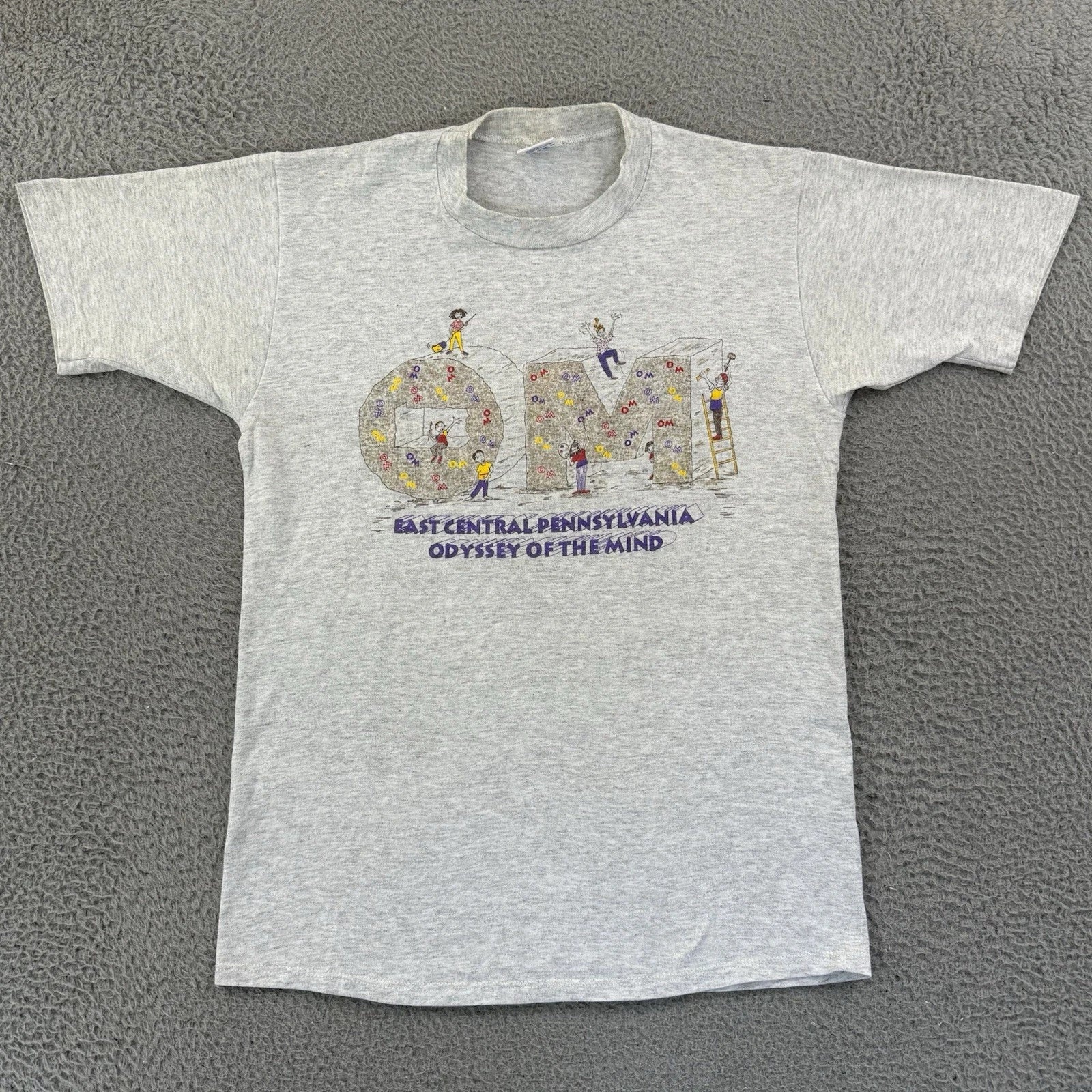 Vintage Odyssey of the Mind Shirt Mens Medium Gray 90s Short Sleeve Graphic Logo