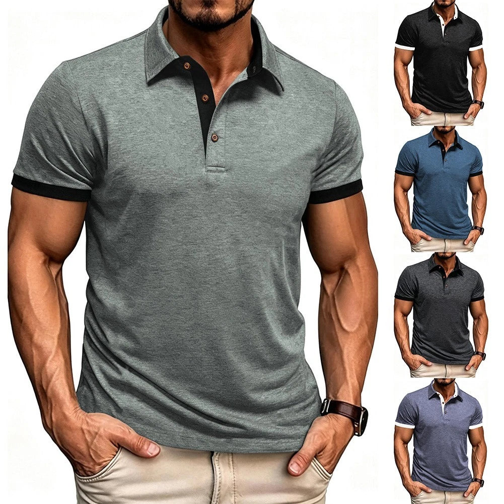 Polyester Spandex Blend Slim Fit Men T-Shirt with Lapel Neckline Quick Dry Top