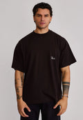 SikSilk Men's Short Sleeved Crew Neck Drop Shoulder Oversized T-Shirt Tee Brown