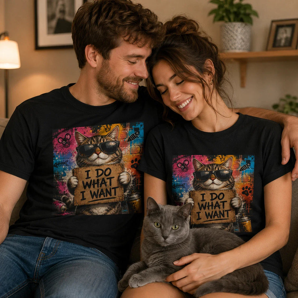 I Do What I Want Cat T Shirt Graffiti Funny Kitty Holding Sign Unisex Cool Tee