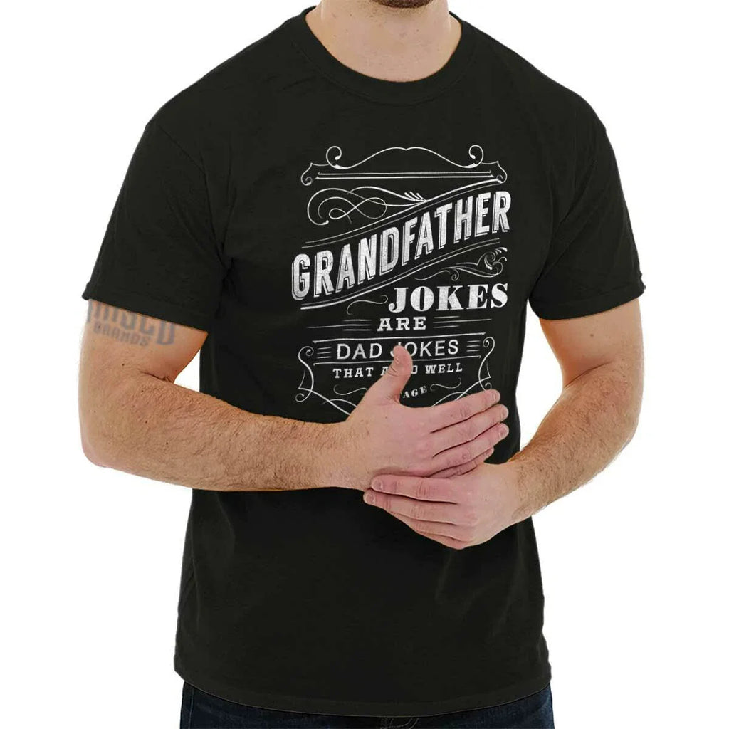 Grandfather Dad Jokes Grandpa Fathers Day Mens Casual Crewneck T Shirts Tees