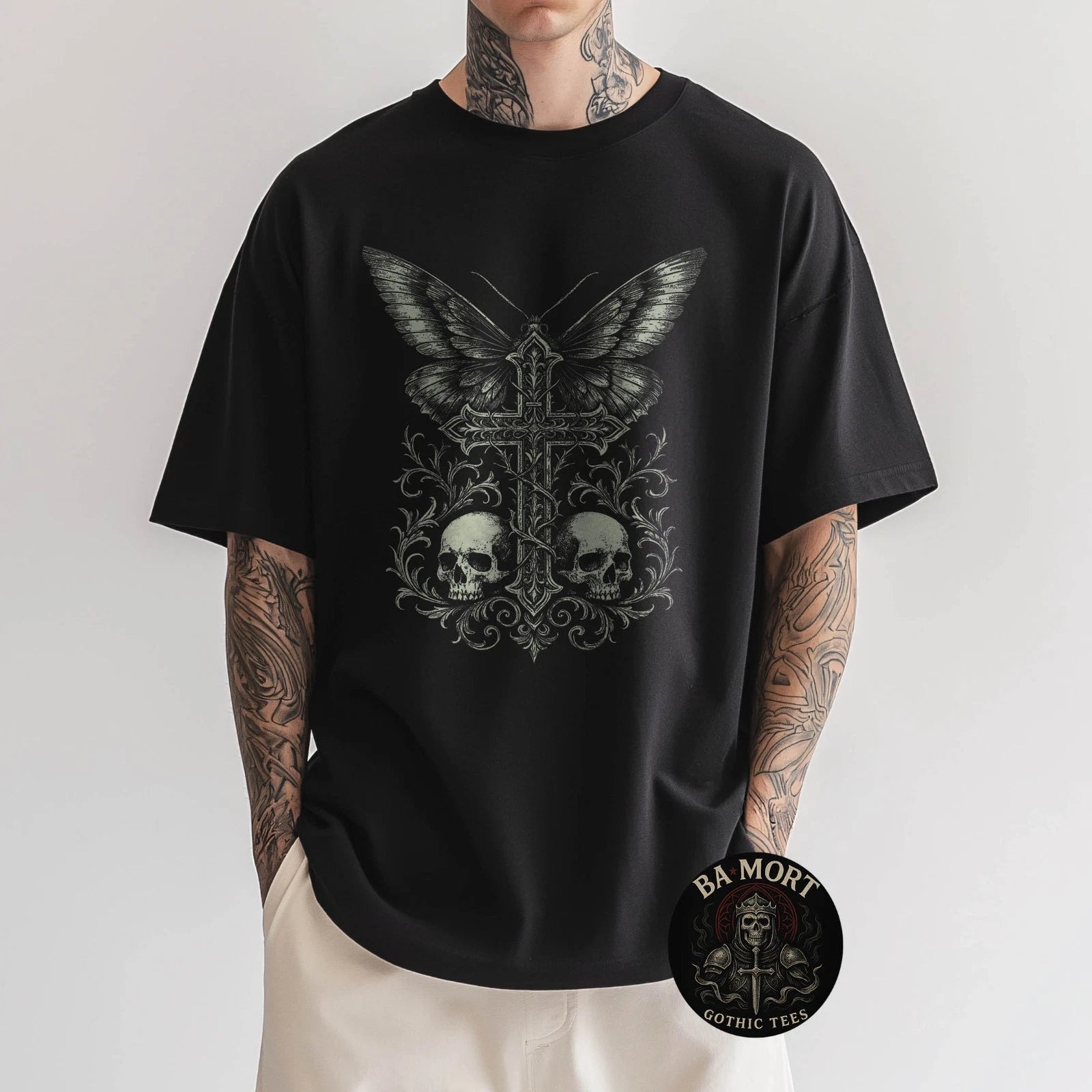 Y2K Grunge Aesthetic Alt Goth Skull Cross Gothic Green T-Shirt