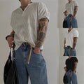 Loose Fit Breathable Men's V Neck Short Sleeve Waffle Texture Athletic T Shirt