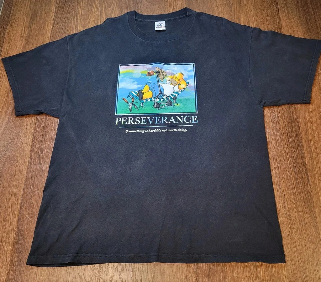 Vintage Y2K 2003 Homer Simpson Perseverance Lazy Shirt Mens XL Simpsons Cartoon
