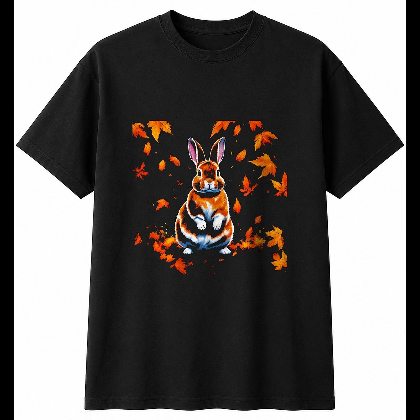 Psychedelic Netherland Dwarf Rabbit in Autumn Cute Mens T-Shirt Black Kawaii