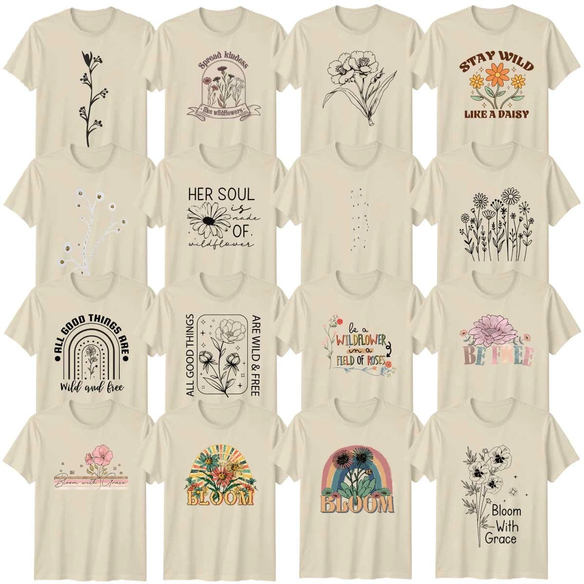Boho Wildflowers Adult T-Shirt Cottagecore Botanical Nature Lover Gift