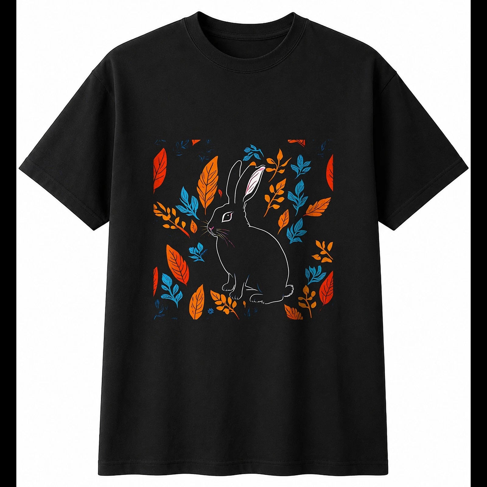 Flemish Giant Rabbit Neon Glow Cute Mens T-Shirt Black 100% Cotton Tee Kawaii