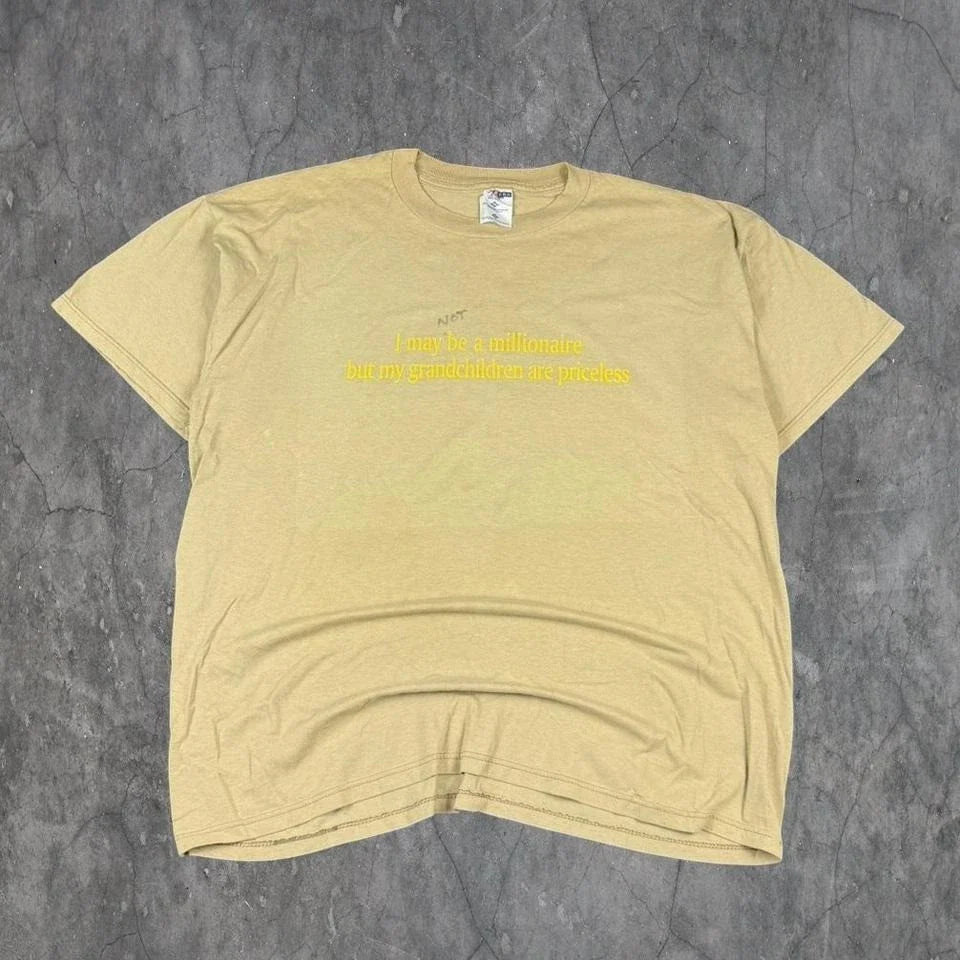Y2K Beige T-Shirt "my grandchildren are priceless" Joke Men's Sz XL