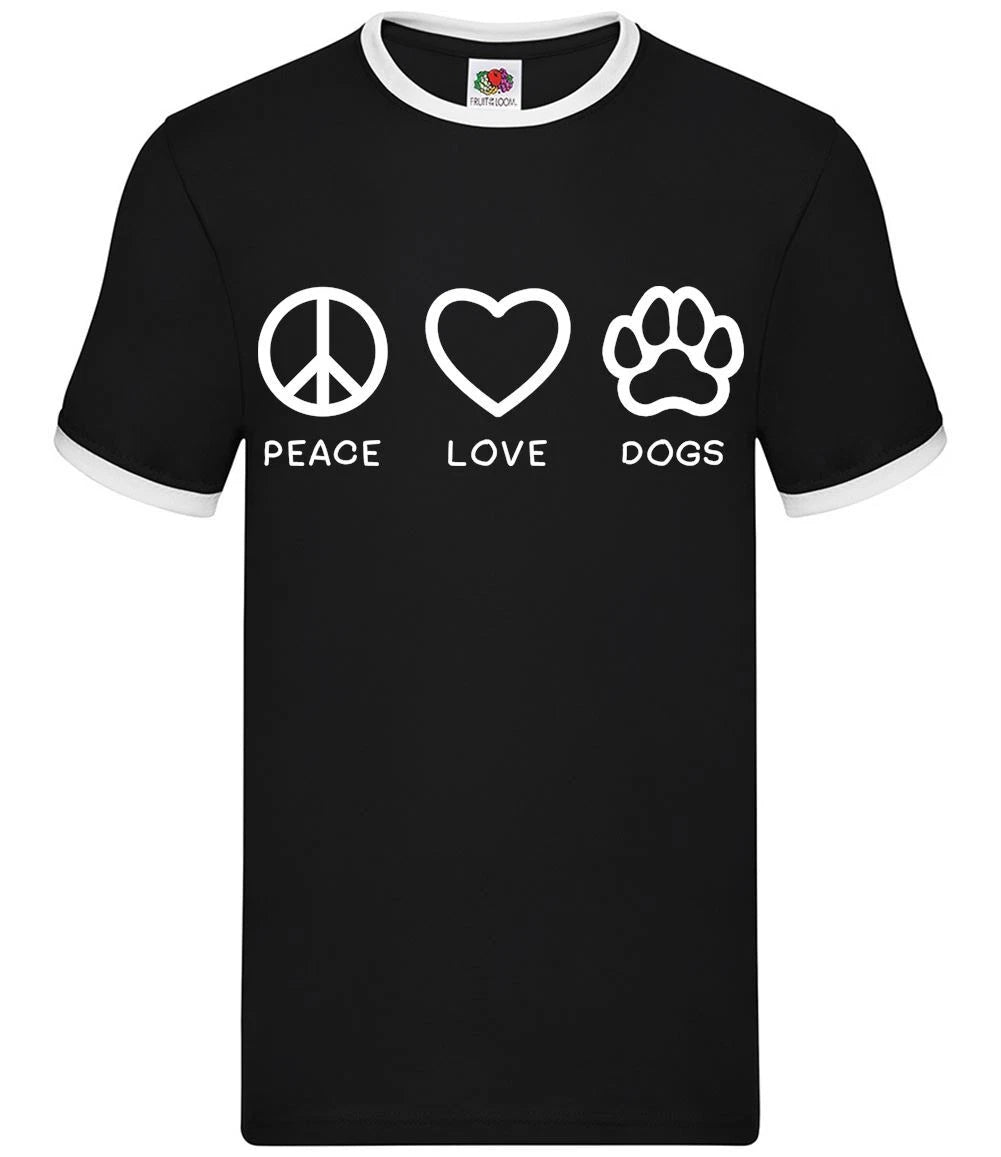 Peace, Love And Dogs - Mens Ringer - Dog Cute Puppy Loves Pet Pets