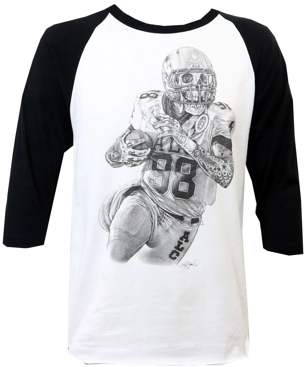 ALC APPAREL Touchdown Skull Football Tattoo Street Wear Raglan T-Shirt M NEW