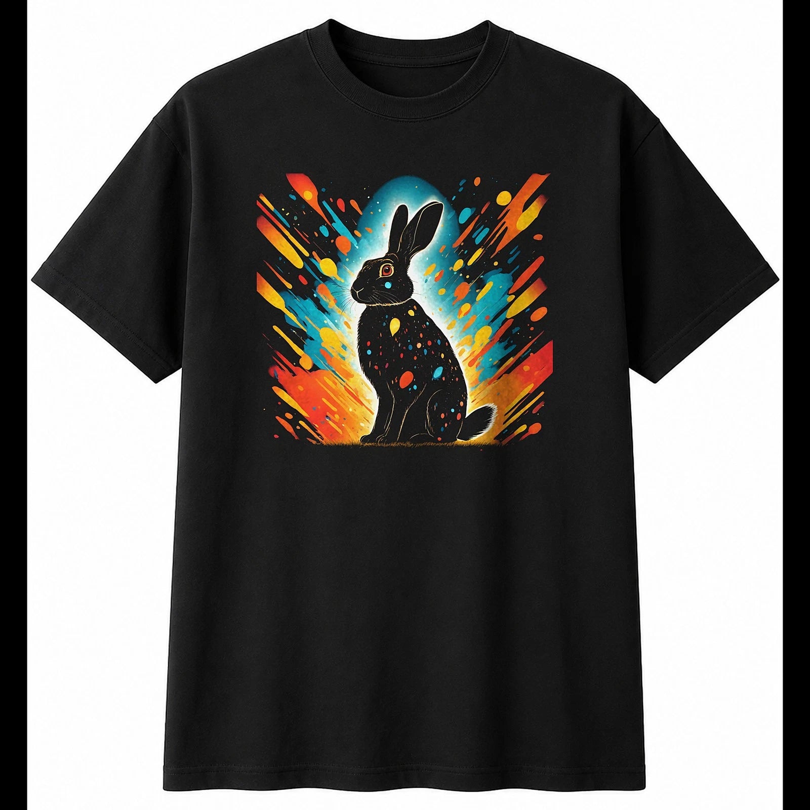 Flemish Giant Rabbit Glowing Cute Mens T-Shirt Black 100% Cotton Kawaii