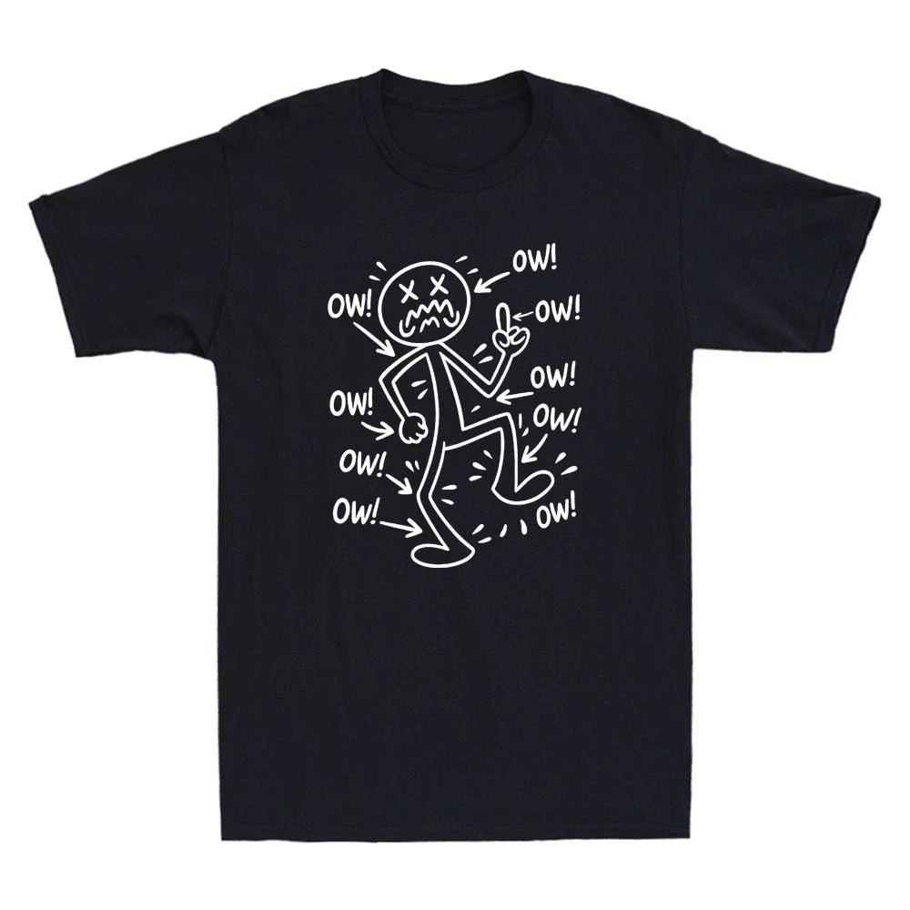 Ow Ow Ow Ow Ow Stick Character Funny Matchstick Middle Finger Meme Men's T-Shirt