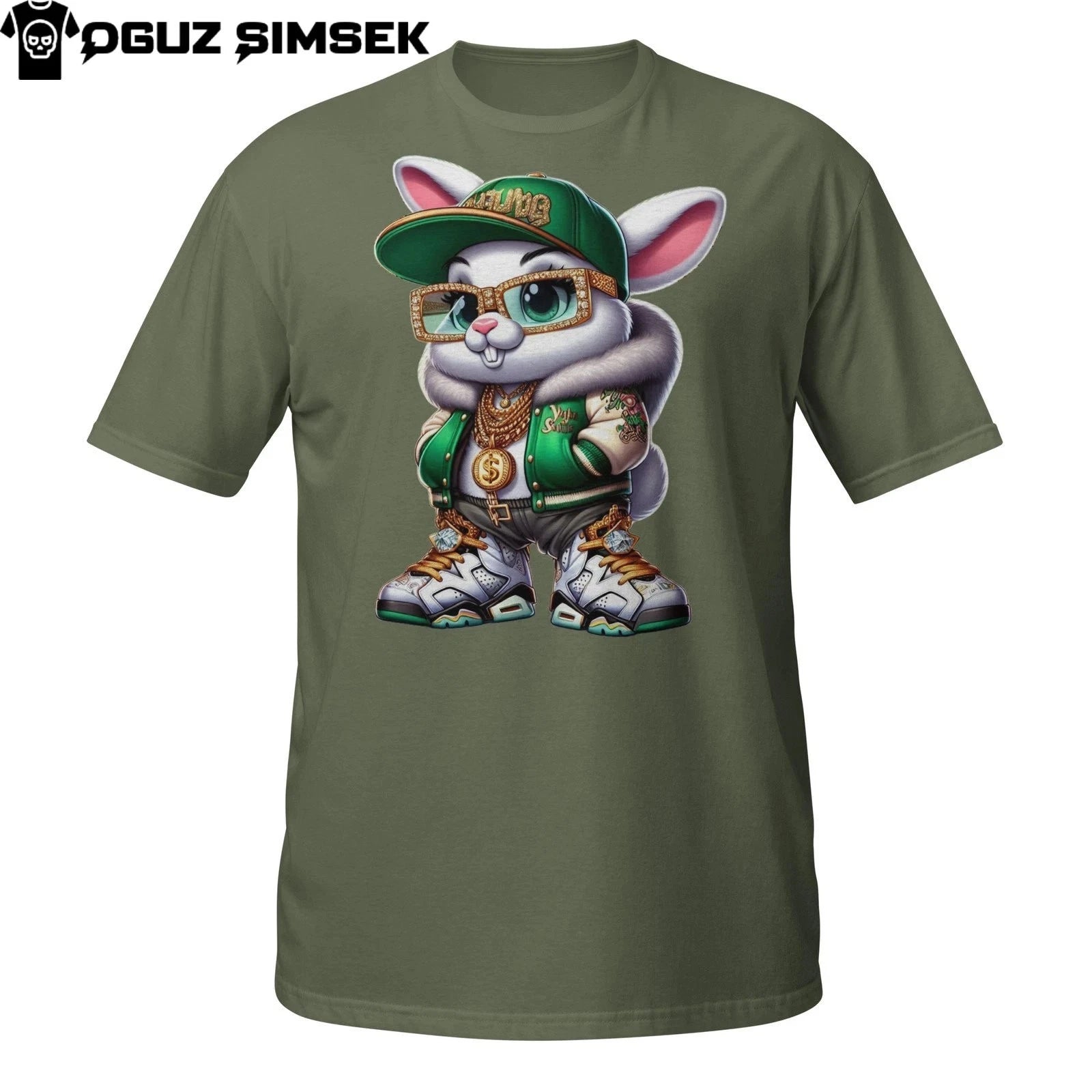Urban Bunny T-Shirt – Streetwear Rabbit with Cap, Shades & Gold Chain