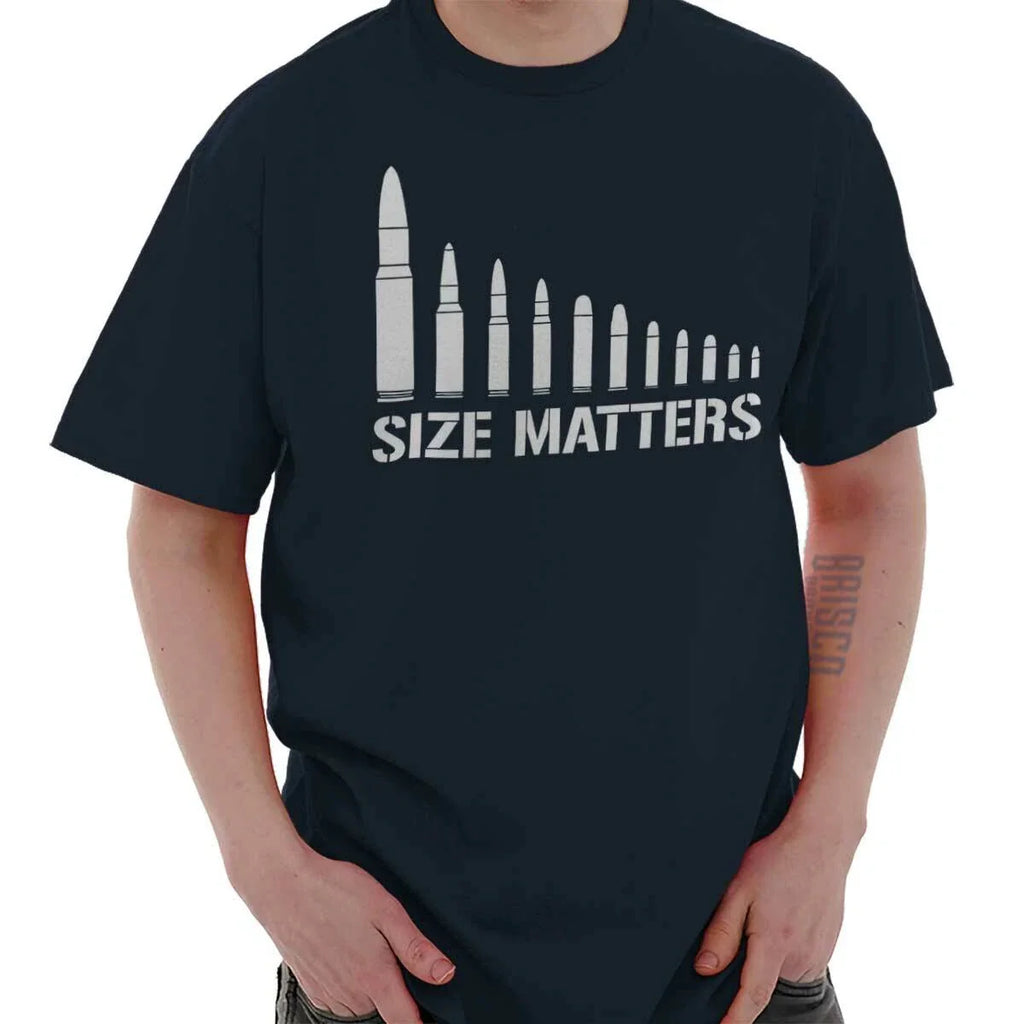 Size Matters Guns Bullets Funny Hunting 2A Womens or Mens Crewneck T Shirt Tee