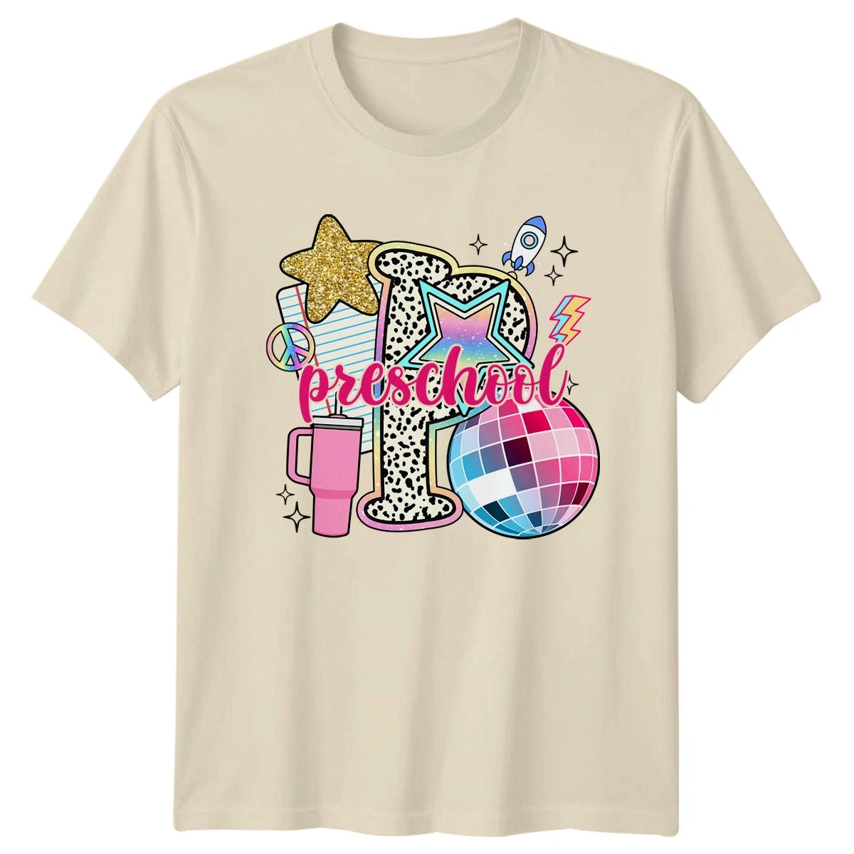 Funny Preschool T-Shirt Colourful Star Peace Sign Trendy Gift For Her