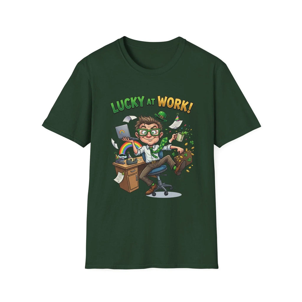 Lucky At Work Shirt St Patrick's Day Funny Office Humor Irish Green Graphic Tee