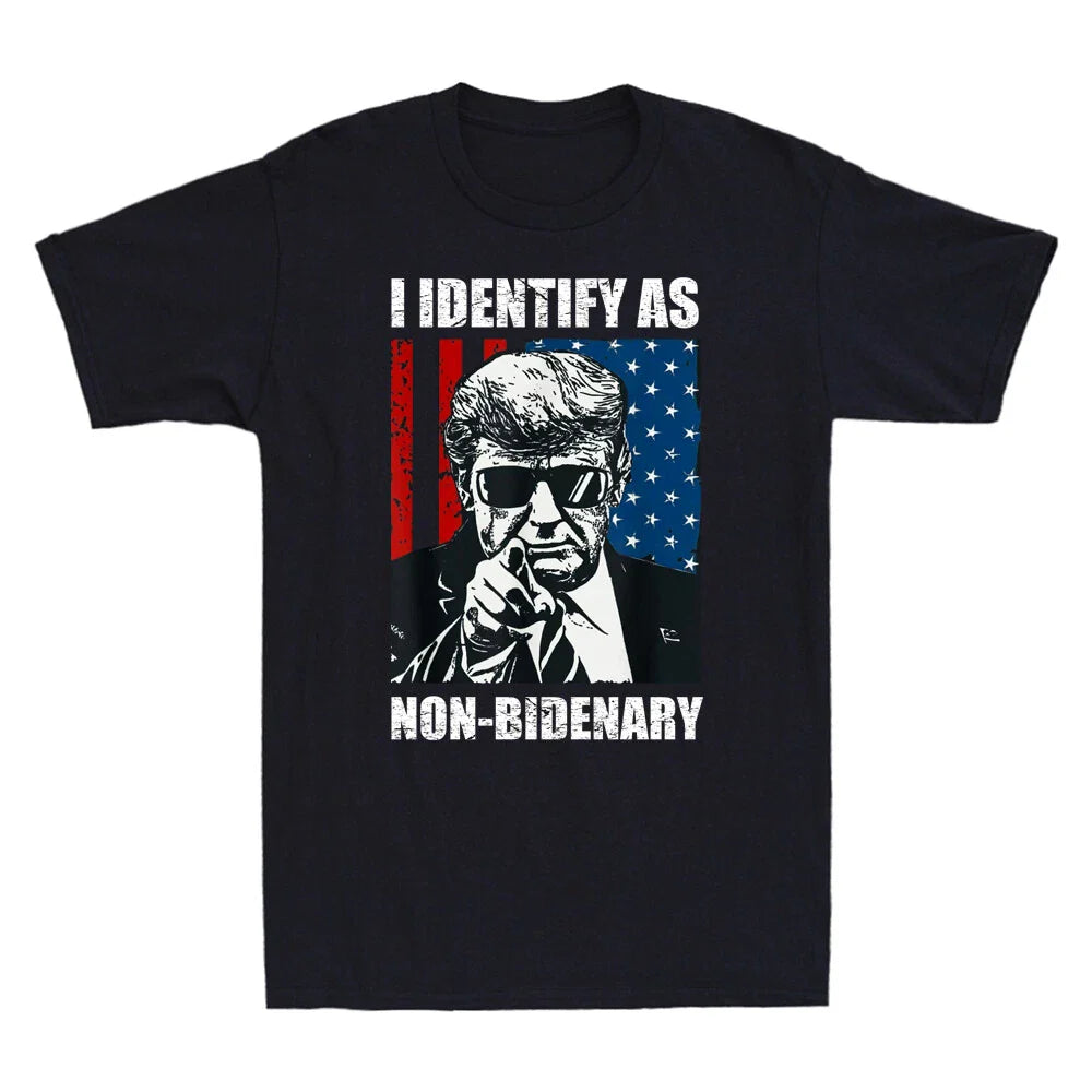 I Identify As Non Bidenary American Flag Patriots Funny Joke Meme Men's T-Shirt
