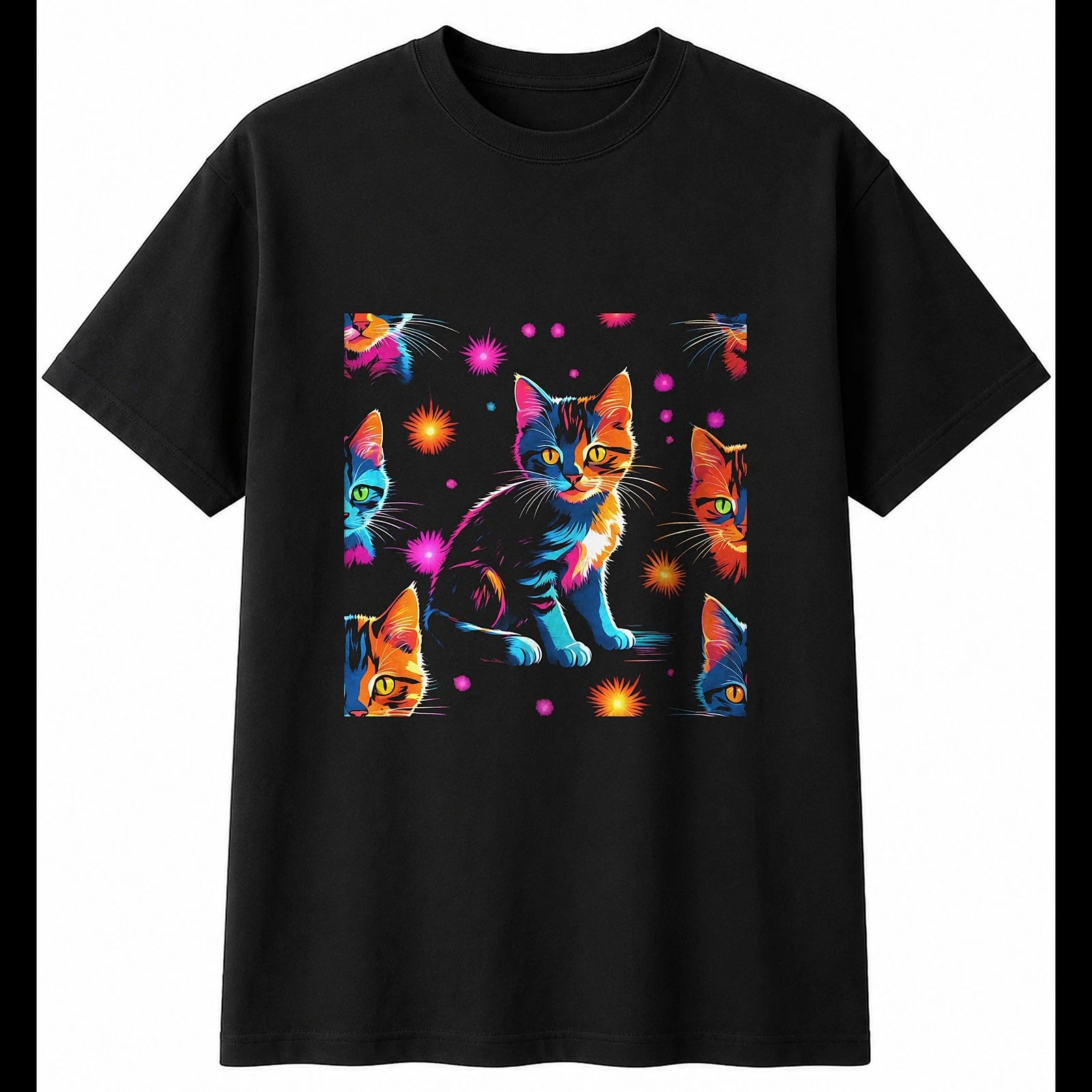 Kitten Fantasy Art Cat Cute Mens T-Shirt Black 100% Cotton Adorable Unisex