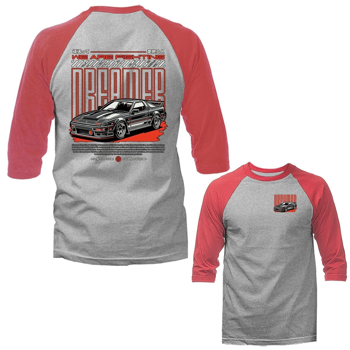 Fighting Dreamer Imported Tuned Custom JDM Sports Car 3/4 Sleeve Raglan